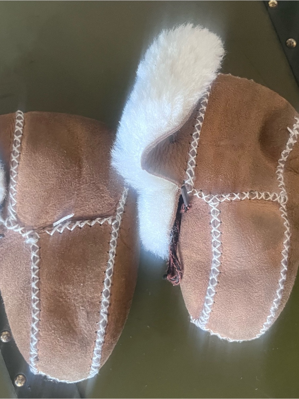 Cozy Brown Suede Baby Moccasin Booties sheepskin